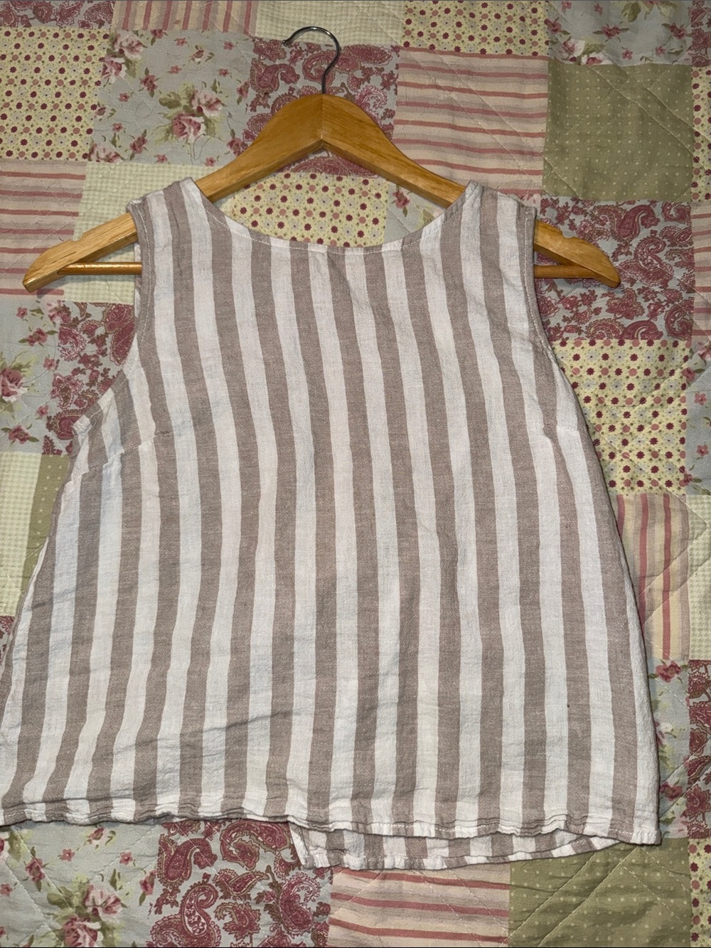 beachlunchlounge Taupe & White Vertical Stripe Sleeveless Tank